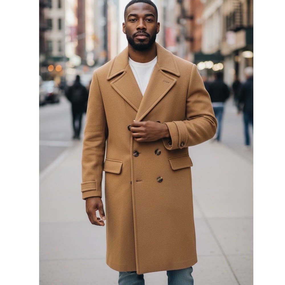 Golden Luxury Camiracle Camel Tan Double Breasted Overcoat Mens Vintage Coat